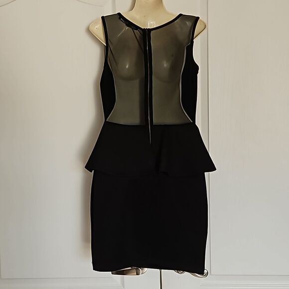 Guess Cocktail Sheer Front & Back Peplum Mini Dress Black Small - Picture 5 of 16